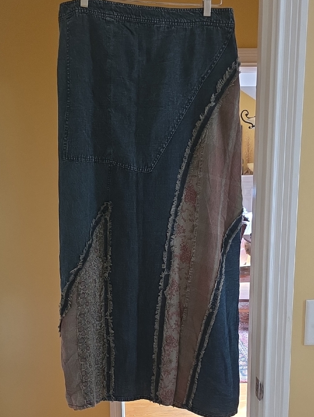 Young Threads Denim Patchwork Skirt with Floral Panels